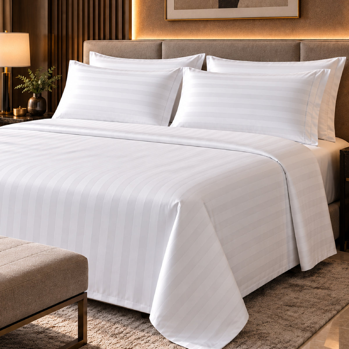 Bed Sheet Set | Silken Ease -300TC 1cm Elegance Stripes| 100% Cotton